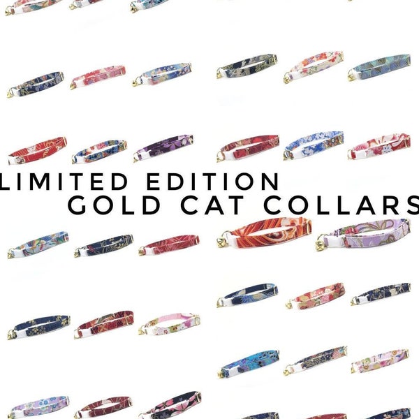 Asiatisch inspirierte Designer Katzenhalsbänder mit Goldakzenten, wählen Sie einen Druck, abbrechende Katzenhalsbänder mit sicherer Freigabe, elegante Halsbänder für Showkatzen