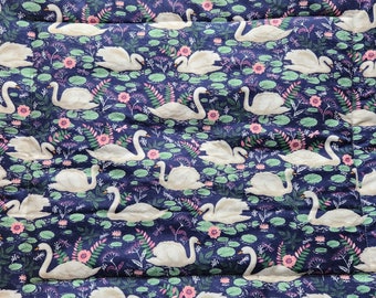 Self Warming Cat Bed with Swans & Flowers, Flannel Fabric, Cozy Cat Blankets with Self Heating Material, New Kitten Blanket, Fun Cat Bed
