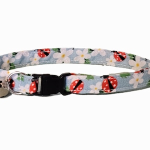 Blue Ladybug Cat Collar: Adjustable, Breakaway, with Bell