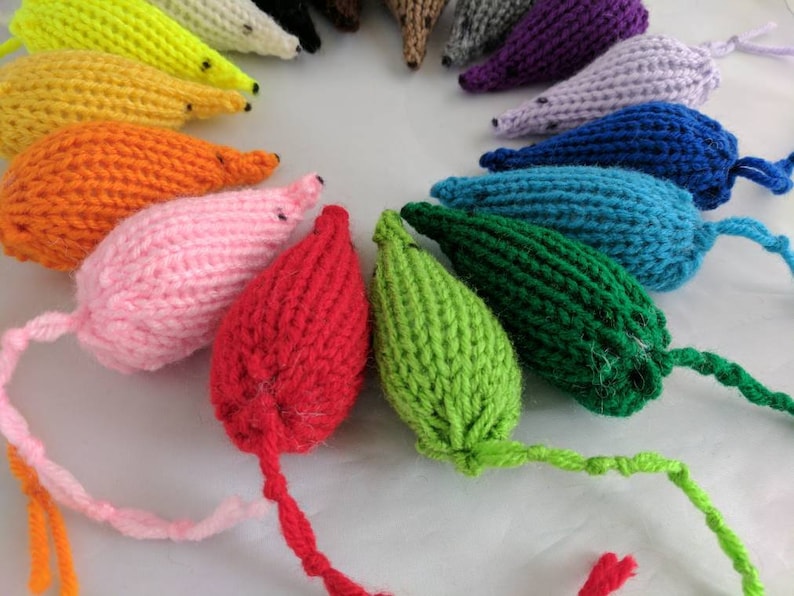 Knit Mice Cat Toys Set of 3 Pick a Color, Optional Bell and Catnip, Stuffed Toys for Kittens, Mouse Toy for Cat, Fun Cat image 3