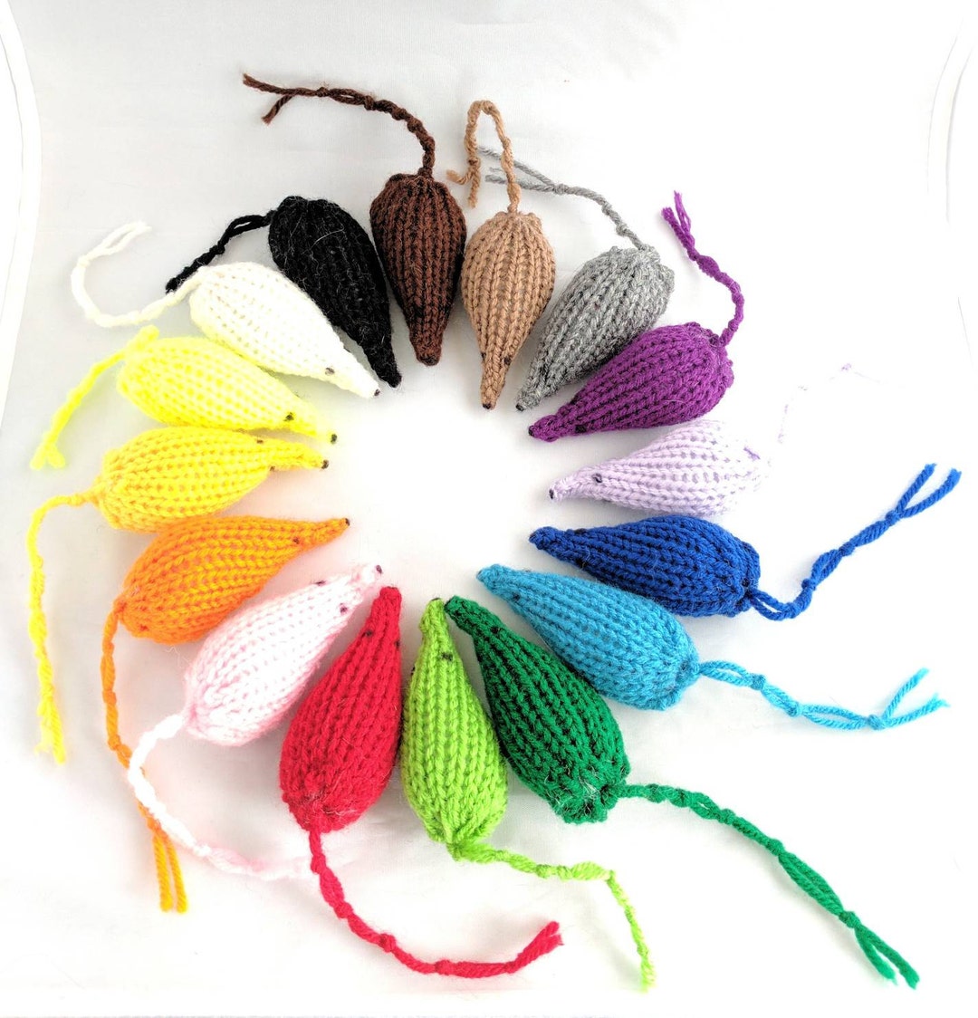 Knit Mice Cat Toys Set of 3 Pick a Color, Optional Bell and Catnip