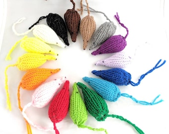 Knit Mice Cat Toys Set of 3 Pick a Color, Optional Bell and Catnip, Stuffed Toys for Kittens, Mouse Toy for Cat, Fun Cat