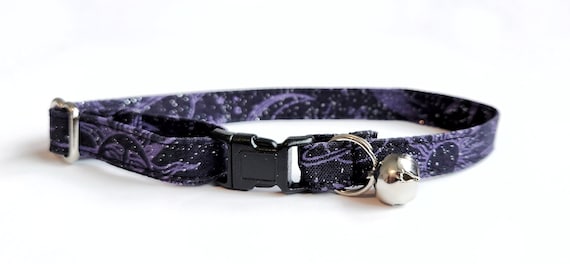 Purple Celestial Cat Collar, Stars Moons Suns, Breakaway Kitten Collar