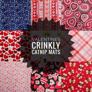 Valentines Crinkly Catnip Matss, Pick a Pattern, Cozy Catnip Blankets w/Opt Herbs, Padded Cat Mats for Sleep & Play