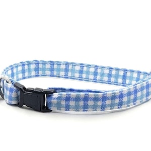 Blue Gingham Cat Collar with Safe Breakaway Clasp, Fits Small Kittens to Large Cats, Durable Lightweight Fabric Collar, Cute Boy Cat Collar