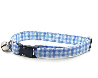 Blue Gingham Breakaway Cat Collars, Fits Small Kittens to Large Cats