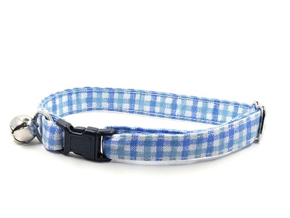 Blue Gingham Breakaway Cat Collars, Fits Small Kittens to Large Cats