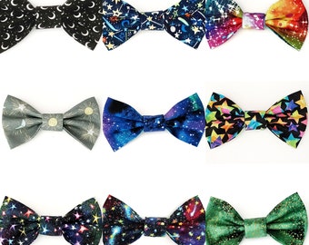 Space Bow Tie for Cats, Pick a Pattern, Removable Bow Tie for Cat Collars, Bow Tie for Kittens, Small Pet Bow Ties, Galaxy Moon Celestial