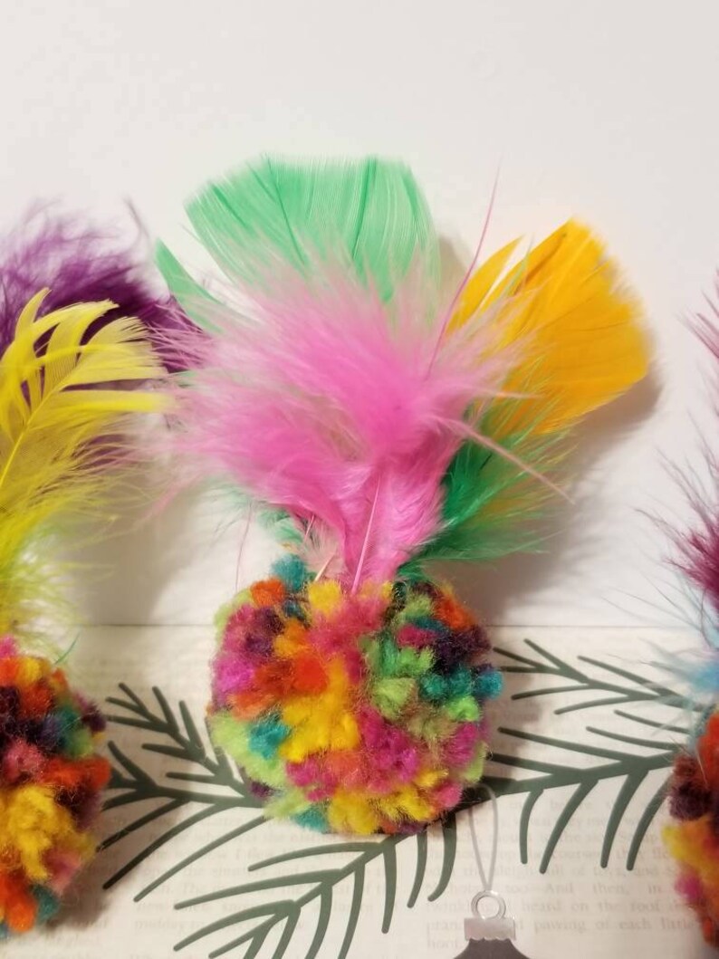 Feather Ball Cat Toys Set of 3 Catnip Feathers Pom Pom Cat Etsy