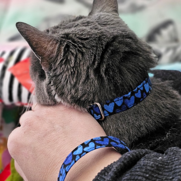 Valentines Breakaway kattenhalsband met bijpassende armbandenset, 6 stofpatronen, tagring voor toeters en bedels, Valentijnscadeau kat nieuwe kitten