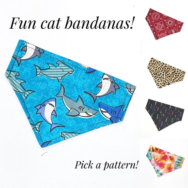 Fun Cat Bandana Slides On Over Collar Opt Name Personalization, Small Kitten Ban dana Size Available, Cute Cat Accessories