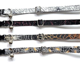Spiderweb Cat Collars, Pick a Halloween Pattern, Breakaway Clasp, Adjustable Fit Small Kittens to Large Cats