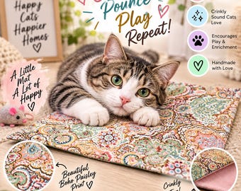 Tappetino per gatti frusciante con erba gatta, stampa paisley boho, cuccia imbottita per gatti, giocattoli ricaricabili per gattini