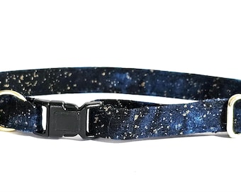 Blue Space Cat Collars with Bell, Starry Galaxy Kitten Collar, Adjustable Fit with Safety  Buckle