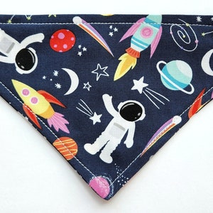 Astronaut Cat Bandanas Over the Collar Style, Slips on, Small Kitten Size & Dog Sizes Available, Space Spaceship Rockets Stars Moons