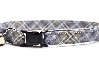Collares para gatos a cuadros con cascabel, tallas desde gatito hasta adulto, collar de tela seguro para gatos.