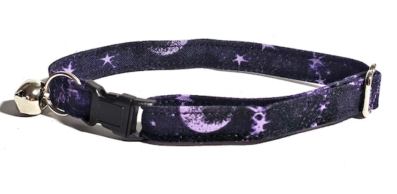 Celestial Cat Collar: Purple Stars, Moons, Safe Breakaway Clasp, Adjustable Fit for Small Kittens to Large Cats
