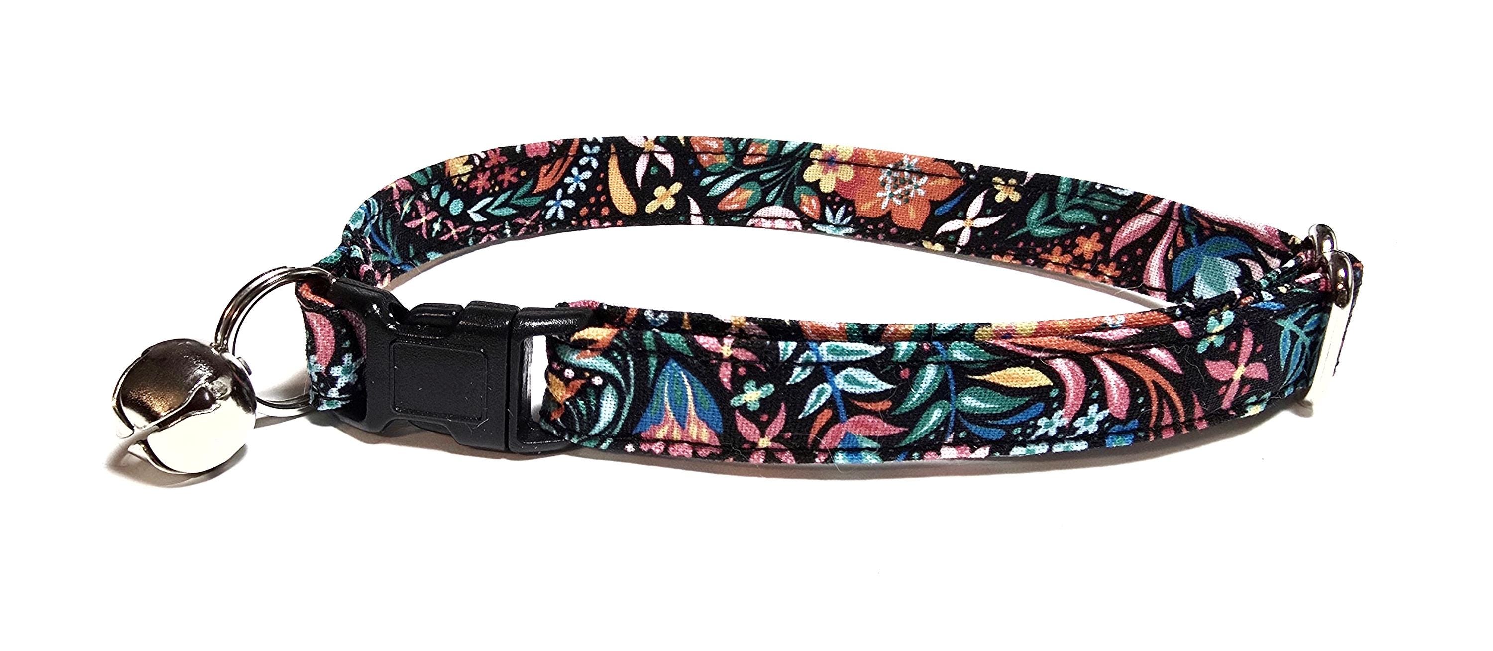 Fun Floral Cat Collar, Tag Ring for Bell & Charms, Small Kitten to Large Cat Collars Size Available, Spring Kitty Collars, Modern Flowers