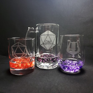 Dice Filled Mini Stein, Whiskey Tumbler, or Stemless Wine Glass