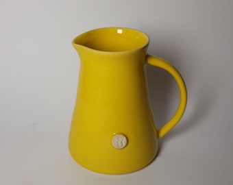Sunny yellow jug with handle for milk, cream, whisky, water etc. Handmade ceramic pottery. Sunny yellow glaze
