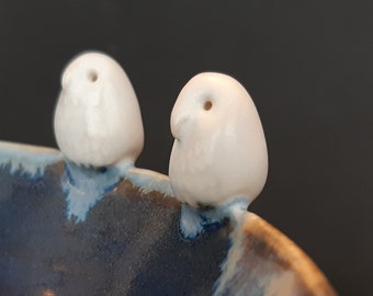 Twin owl bowl - medium- handmade ceramic - snowy blues