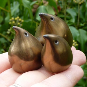 Handmade Ceramic Miniature Gold Birds Family of Three. image 3