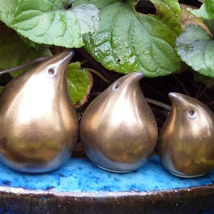 Handmade Ceramic Miniature Gold Birds Family of Three. image 1