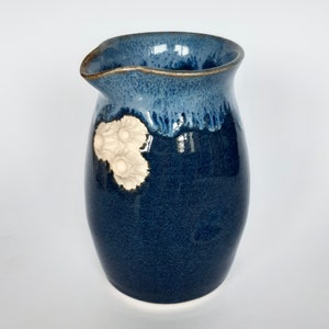 Small barnacle jug for milk, cream, whisky, water etc. Handmade ceramic pottery. Snowy blue glazes