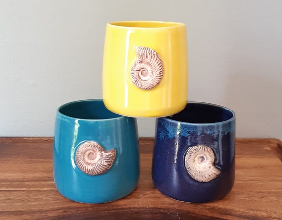Ammonite Tot Pot. Handmade ceramic whisky cup