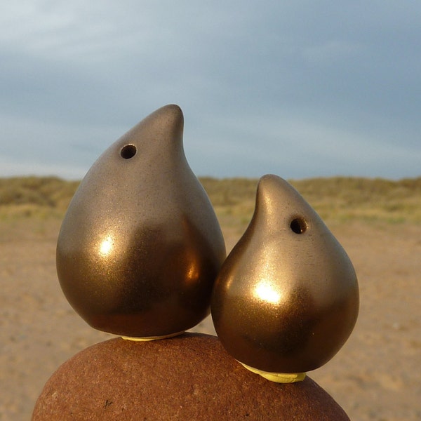 Miniature Gold Love Birds - Pair. Handmade Ceramics.