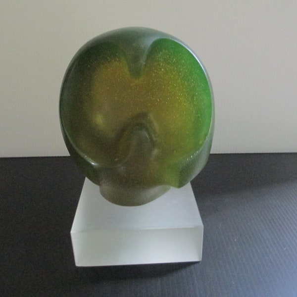 French Daum Pate de Verre Vaseline Art Glass Sculpture, ''Le Cri'' Limited Edition