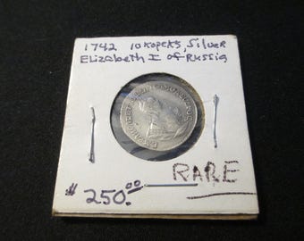 Rare Russian 1742 Grivennik (10 Kopeks) Silver Coin