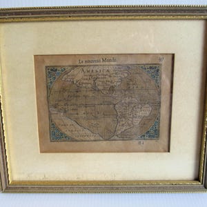 Framed 1602 Petrus Bertius Hand-Colored World Map