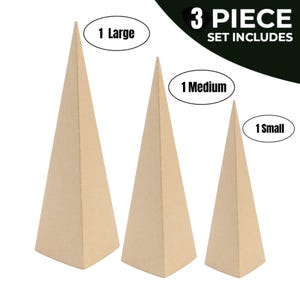 3 conos triangulares de papel maché para manualidades, conos de cartón con fondo abierto para proyectos de bricolaje: 13,75 x 5, 10,63 x 4, 7 x 3 pulgadas.