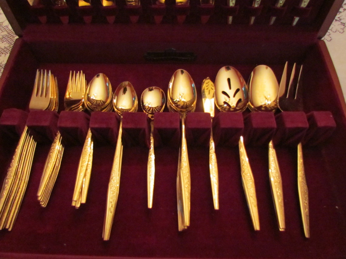 JH Carlyle gold electroplate flatware Golden Bouquet in Etsy