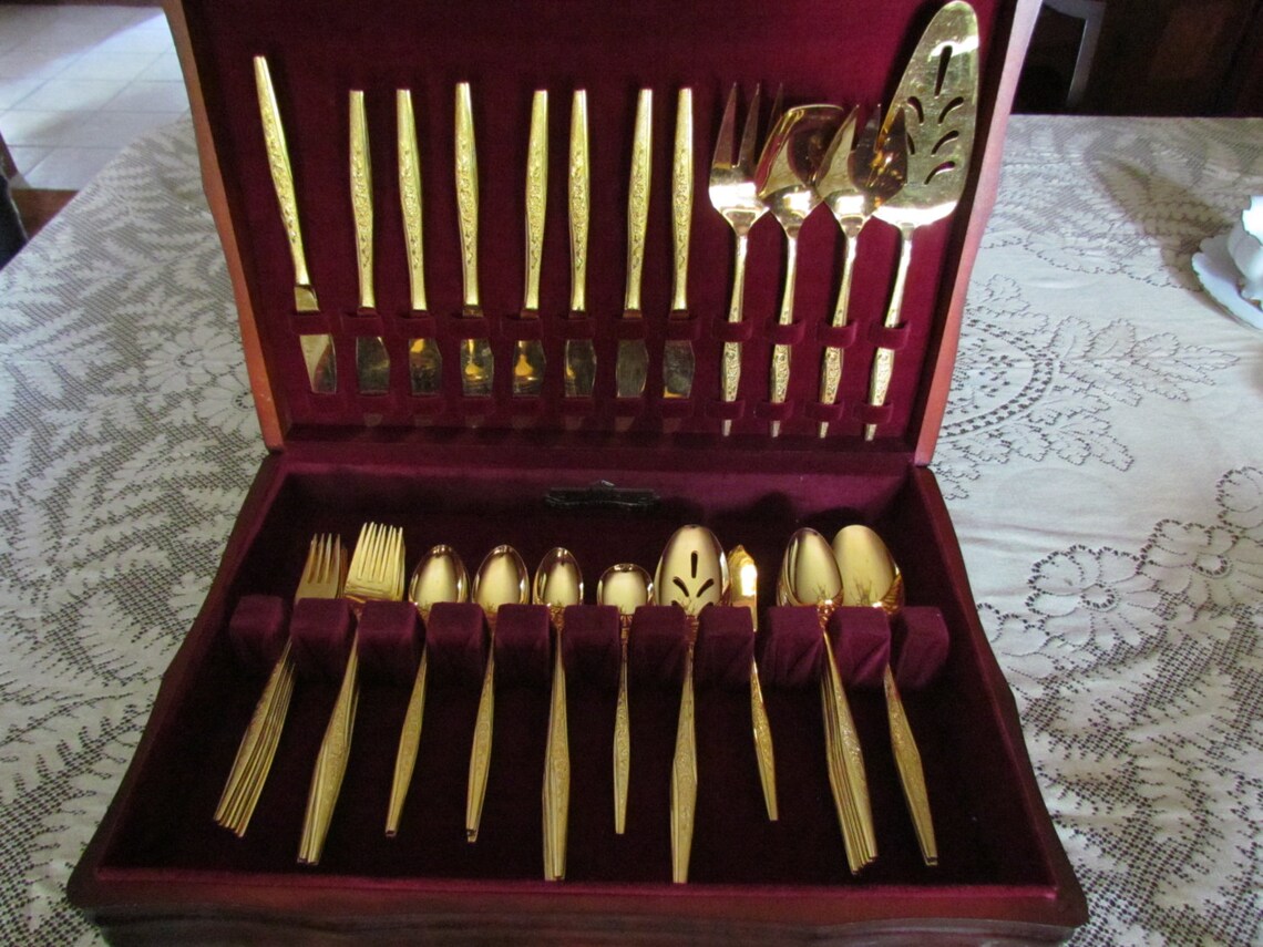 JH Carlyle gold electroplate flatware Golden Bouquet in Etsy