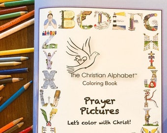 Christian Alphabet Coloring Book - Prayer coloring book for Adults or Kids with Bible Verse coloring pages