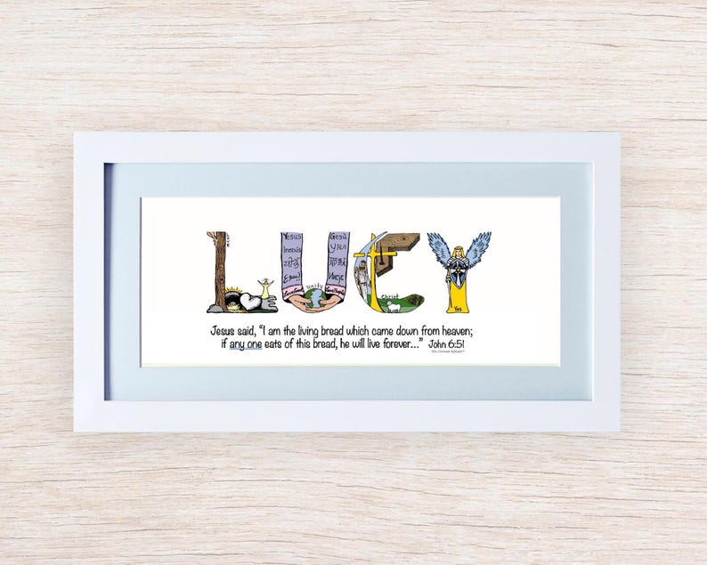 First Holy Communion Gift for Girls | Catholic Personalized Christian Name Art | John 6:51 Living Bread Bible Verse image 4