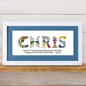 First Holy Communion Gift for Girls | Catholic Personalized Christian Name Art | John 6:51 Living Bread Bible Verse image 14