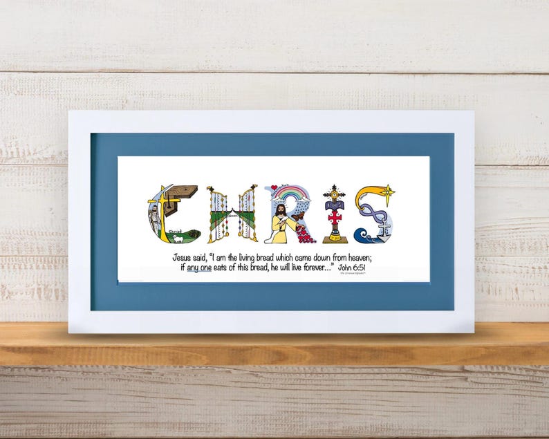 First Holy Communion Gift for Girls | Catholic Personalized Christian Name Art | John 6:51 Living Bread Bible Verse image 14