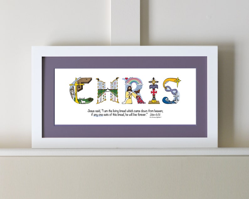 First Communion Gifts for Girls Personalized with bible verse 10x20 Matted Print Frame Option Christian gifts from The Christian Alphabet™ image 6