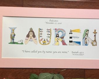 Baby Dedication Gift - Personalized Christian Gifts - Christian Name Art matted print; Baby Dedication gifts for girls or boys