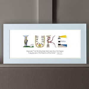 First Communion Gifts for Boys Personalized with bible verse, 10x20 Matted Print Frame Option Christian gifts from The Christian Alphabet™ image 1