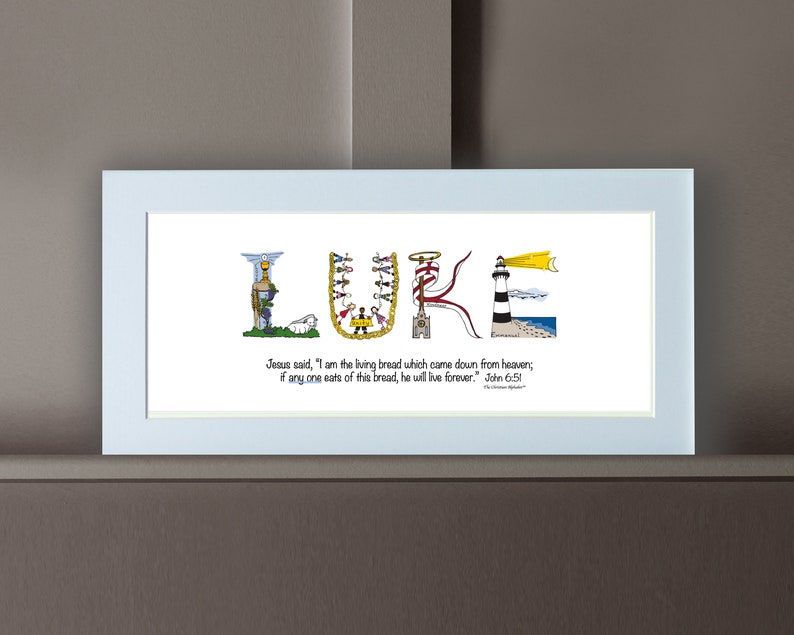 First Communion Gift for Boys Personalized with bible verse, 10x20 Matted Print *Frame Option*, Christian gifts from The Christian Alphabet™ 