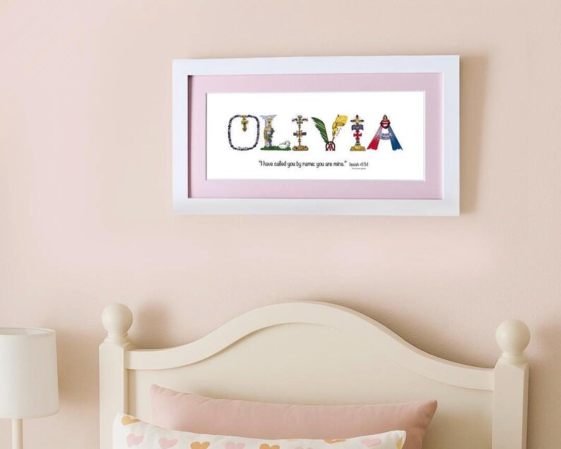 First Holy Communion Gift for Girls | Catholic Personalized Christian Name Art | John 6:51 Living Bread Bible Verse image 16