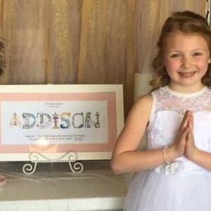 First Holy Communion Gift for Girls | Catholic Personalized Christian Name Art | John 6:51 Living Bread Bible Verse image 17