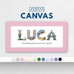 Personalisierte Leinwand mit christlichem Namen, Wandbild mit Bibelvers, Taufgeschenk (50 x 25 cm)