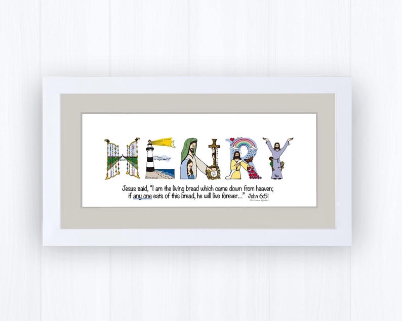 First Holy Communion Gift for Girls | Catholic Personalized Christian Name Art | John 6:51 Living Bread Bible Verse image 6