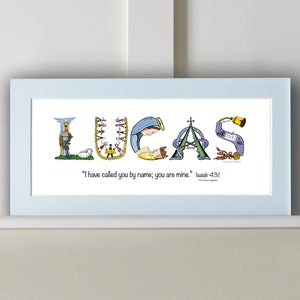 Catholic Baptism Gift for Baby Boys or Baby Girls - 10x20 Matted Print optional frame - Personalized Gifts from The Christian Alphabet™