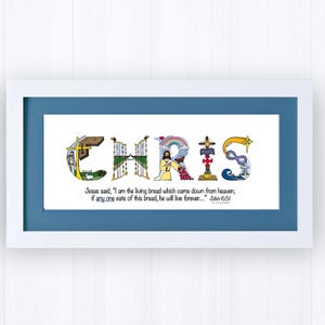First Holy Communion Gift for Girls | Catholic Personalized Christian Name Art | John 6:51 Living Bread Bible Verse image 9